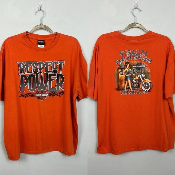 Harley Davidson Visalia, Ca Orange Tee Sz 2XL - Picture 1 of 6